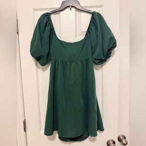 Elegant Green Puff Sleeve Dress